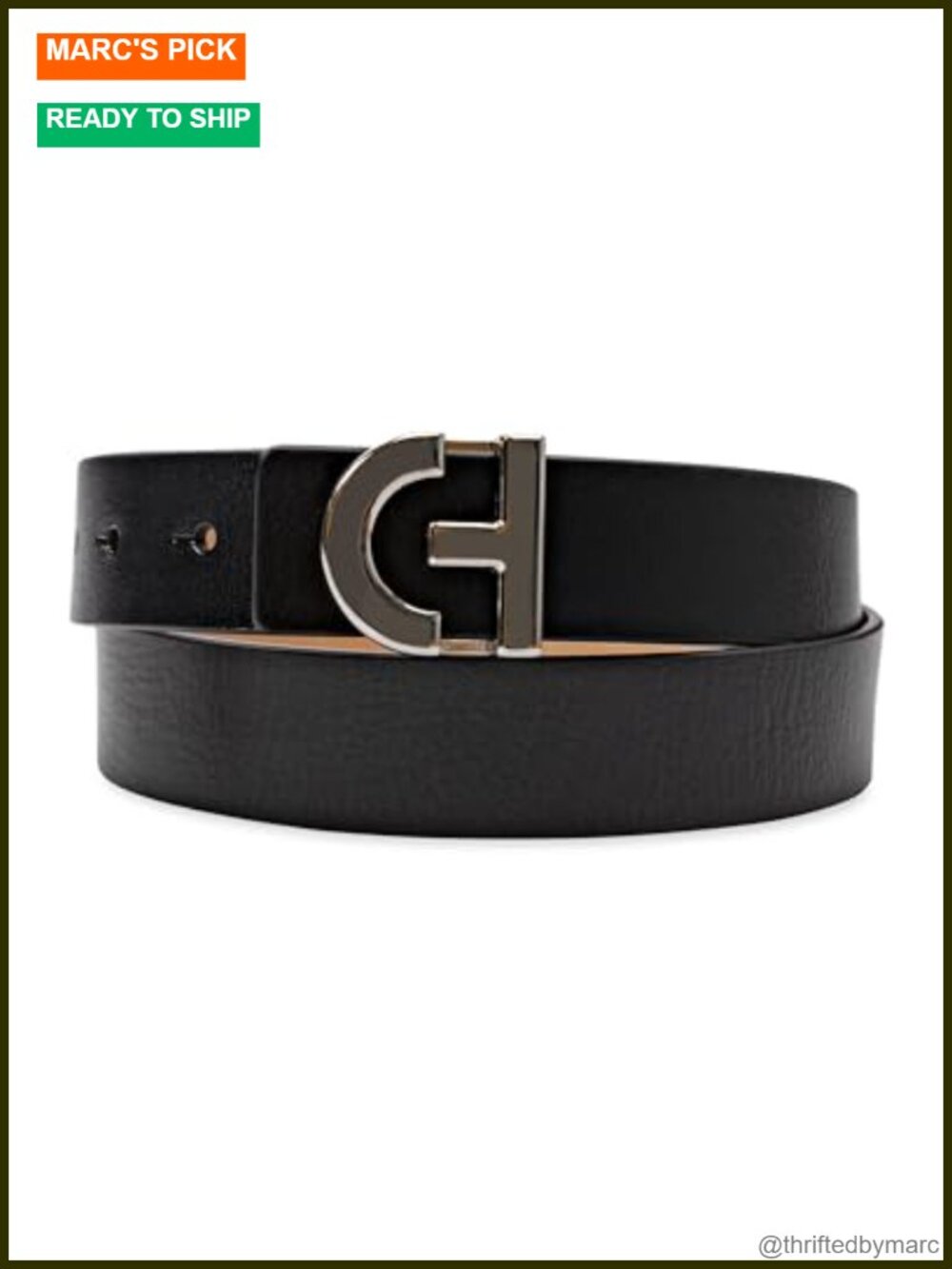 CH Logo Plaque Buckle Belt Adjustable 1.25 Inch 7 Holes